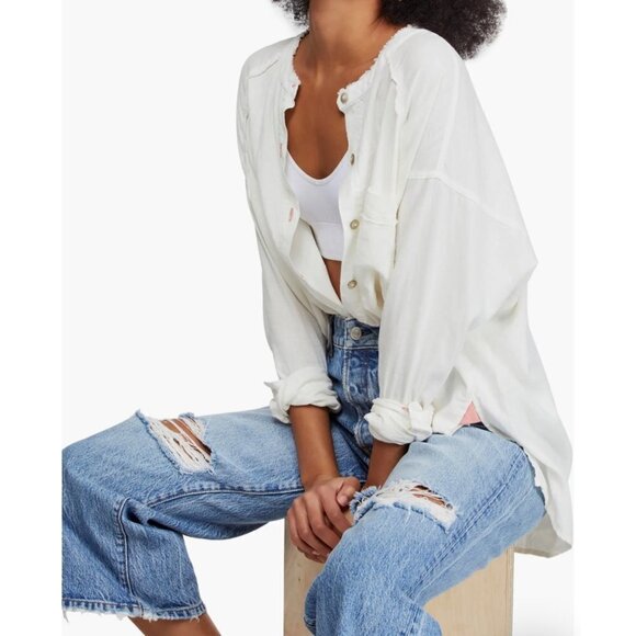 We the Free People Keep it Simple Button Down off White shirt Size S Linen blend - Picture 3 of 12